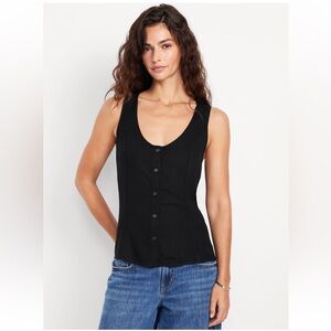 NWT Old Navy Button-Down Crepe Swing Top, Size Large, Black Jack